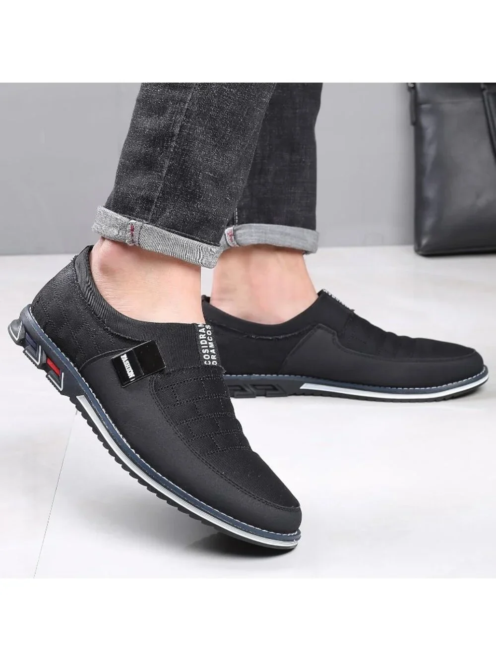 Men's Black Grid Textured Two-tone Flexible Business Derby Oxfords Dress Sneaker